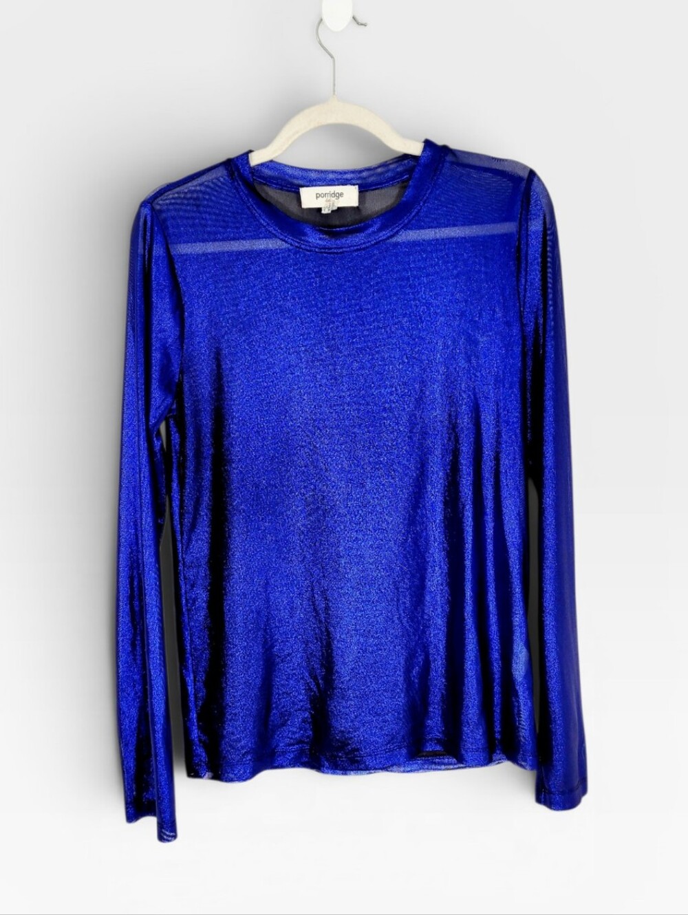 PORRIDGE x ANTHRO Long Sleeve Sheer Mesh Blue Metallic Shine Top Shirt Medium - Picture 3 of 8